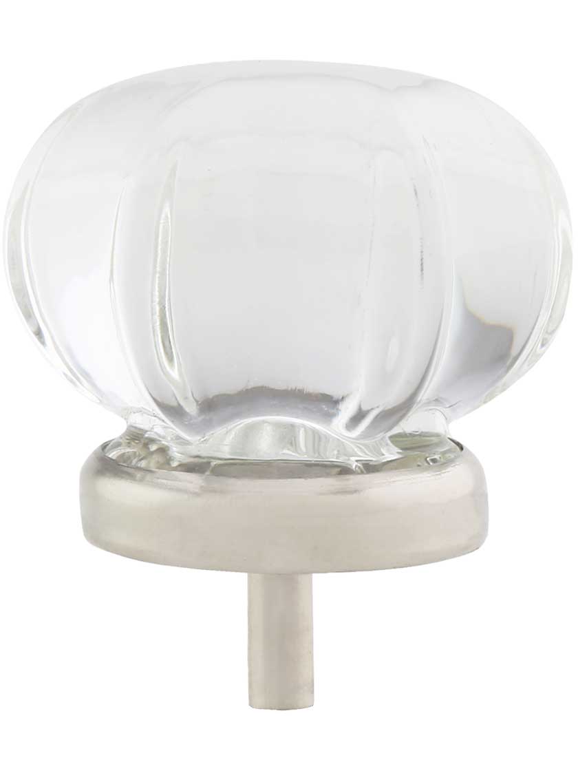 Alternate View of Large Victorian Glass Cabinet Knob with Brass Base in Polished Nickel.