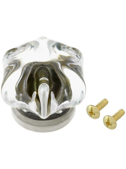 Alternate View 3 of Large Victorian Glass Cabinet Knob with Brass Base in Polished Nickel.