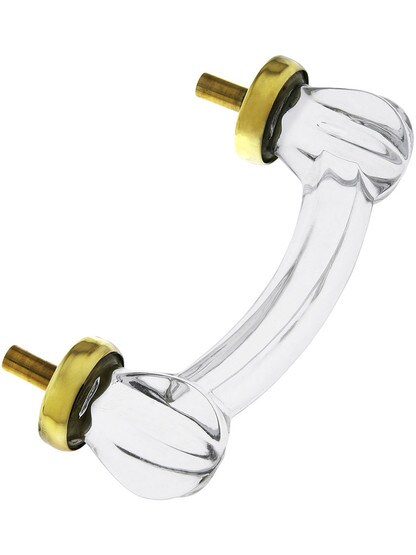 Victorian Style Clear Glass Drawer Pull With Brass Bases.