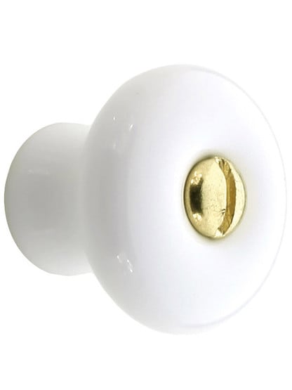 Medium White Porcelain Cabinet Knob - 1 inch Diameter