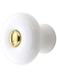 Medium White Porcelain Cabinet Knob - 1 inch Diameter