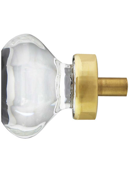 Clear Octagonal Glass Knob with Brass Base 1 1/8-Inch Diameter
