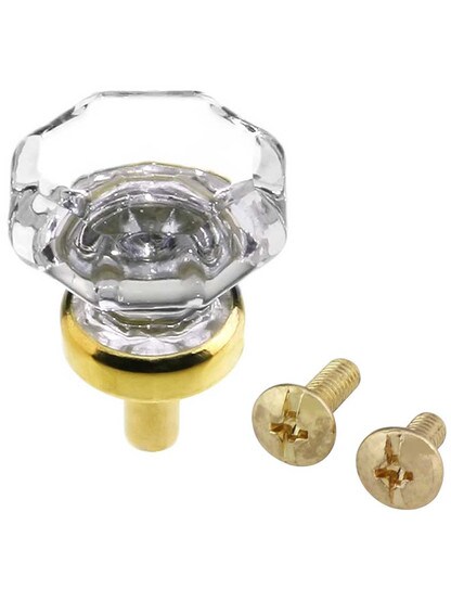 Alternate View 3 of Clear Octagonal Glass Knob with Brass Base 1 1/8-Inch Diameter.