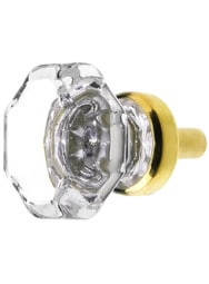 Clear Octagonal Glass Knob with Brass Base 1 1/8-Inch Diameter