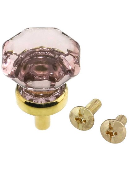 Alternate View 3 of Amethyst Octagonal Glass Knob with Brass Base 1 1/8-Inch Diameter.