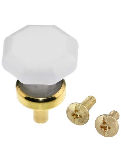 Alternate View 3 of Milk-White Glass Octagonal Glass Knob with Brass Base 1 1/8-Inch Diameter.