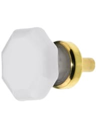 Milk-White Glass Octagonal Glass Knob with Brass Base 1 1/8-Inch Diameter