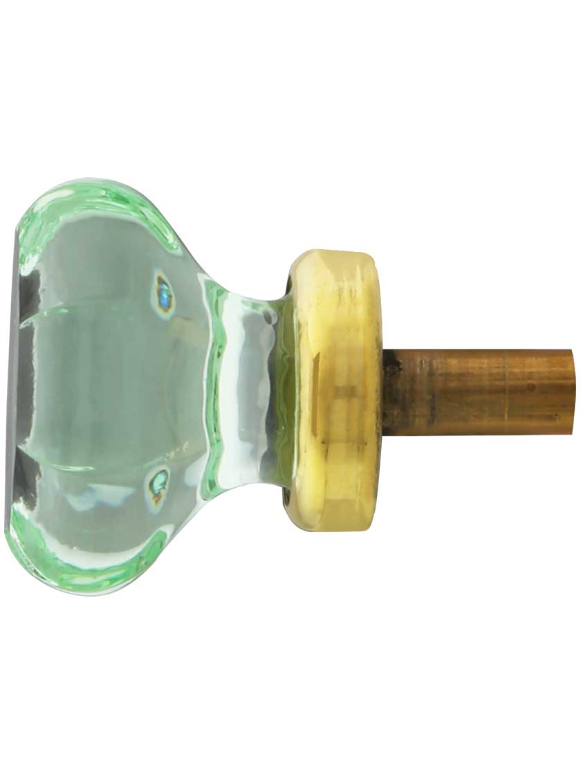 Alternate View of Pale Green Octagonal Glass Knob with Brass Base 1 1/8-Inch Diameter.