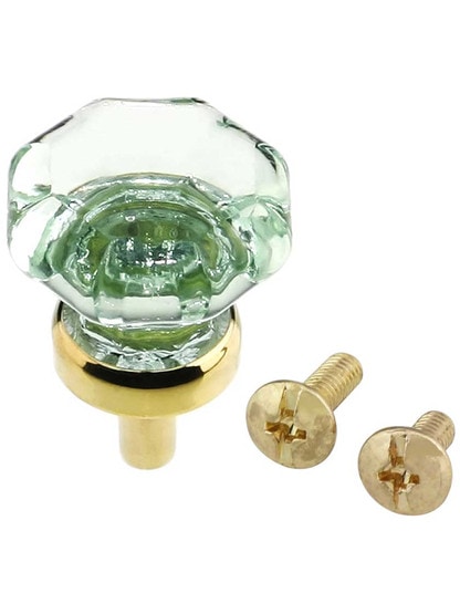 Alternate View 3 of Pale Green Octagonal Glass Knob with Brass Base 1 1/8-Inch Diameter.