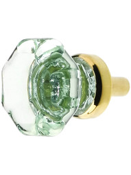 Pale Green Octagonal Glass Knob with Brass Base 1 1/8-Inch Diameter