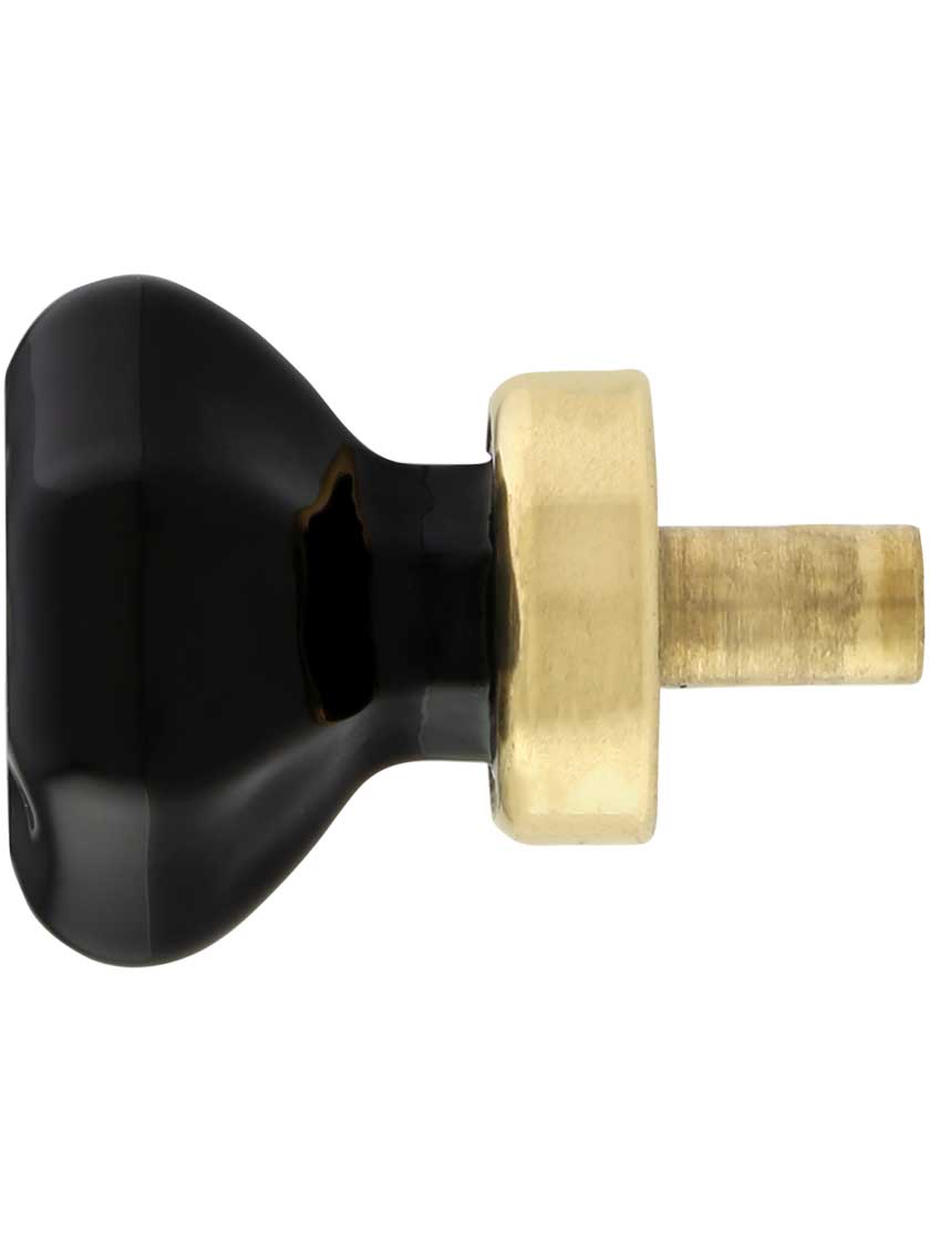 Black Octagonal Glass Knob with Brass Base 1 1/8-Inch Diameter