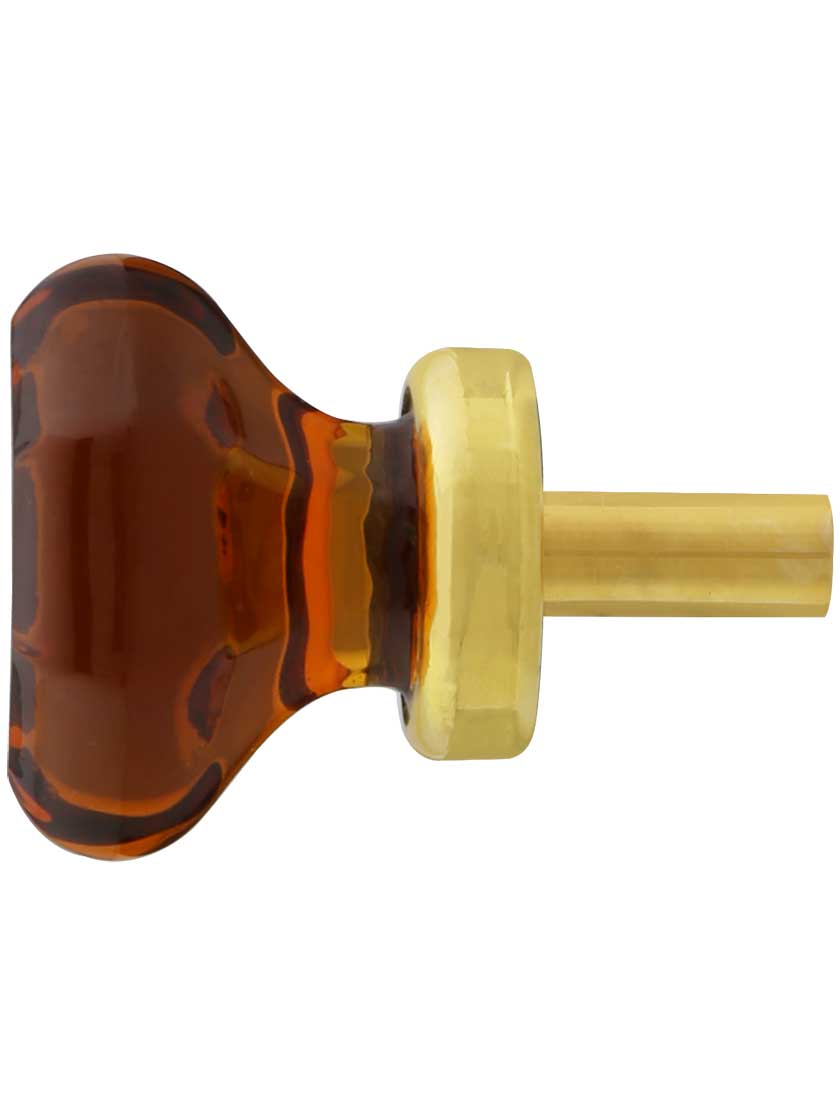 Amber Octagonal Glass Knob with Brass Base 1 1/8-Inch Diameter