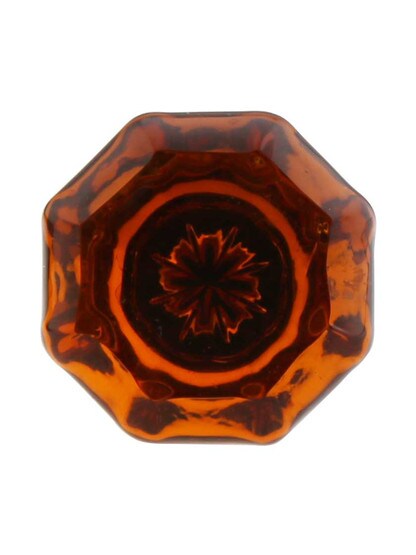 Alternate View 2 of Amber Octagonal Glass Knob with Brass Base 1 1/8-Inch Diameter.