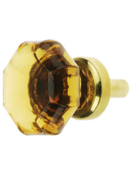 Amber Octagonal Glass Knob with Brass Base 1 1/8-Inch Diameter