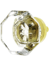Clear Octagonal Glass Knob with Brass Base 1 3/8-Inch Diameter.