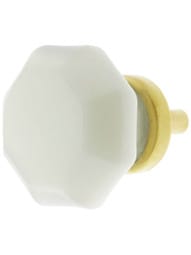 Milk-White Glass Octagonal Glass Knob with Brass Base 1 3/8-Inch Diameter.