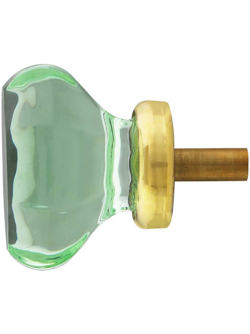 Pale Green Octagonal Glass Knob with Brass Base 1 3/8-Inch Diameter