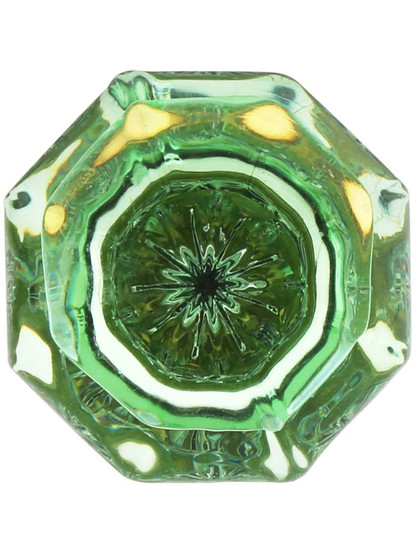 Alternate View 2 of Pale Green Octagonal Glass Knob with Brass Base 1 3/8-Inch Diameter.