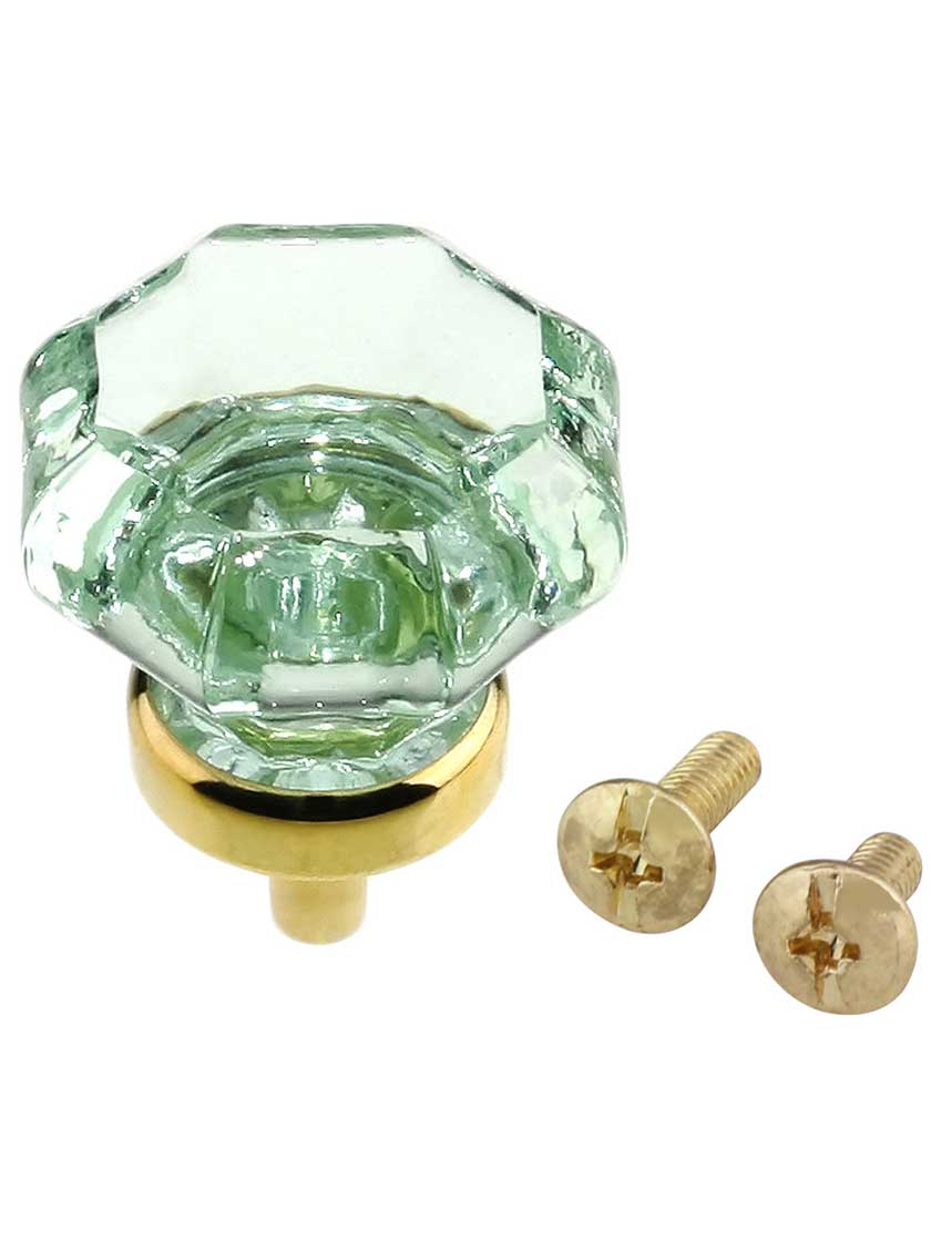 Alternate View 3 of Pale Green Octagonal Glass Knob with Brass Base 1 3/8-Inch Diameter.