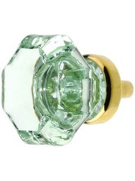 Pale Green Octagonal Glass Knob with Brass Base 1 3/8-Inch Diameter