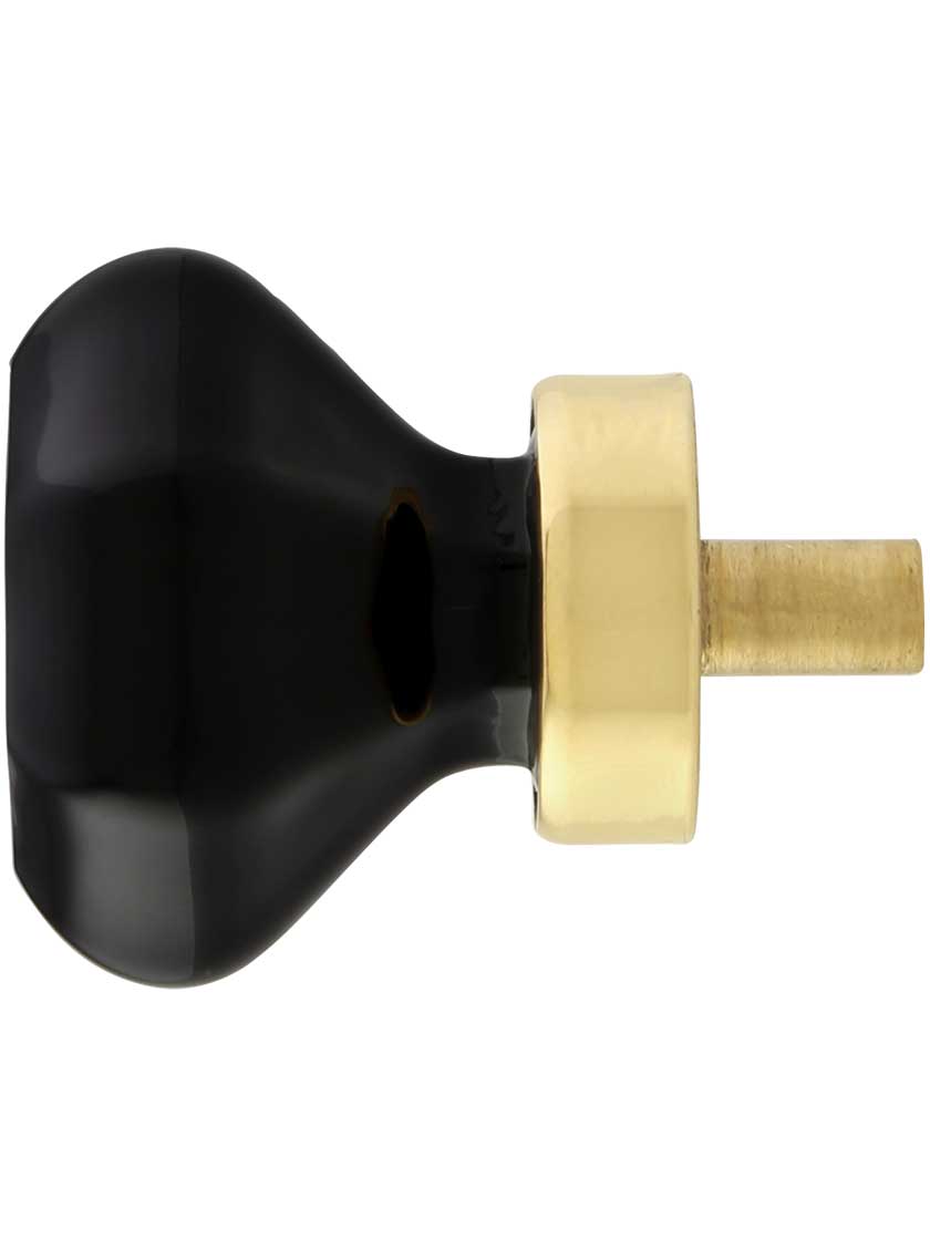 Black Octagonal Glass Knob with Brass Base 1 3/8-Inch Diameter