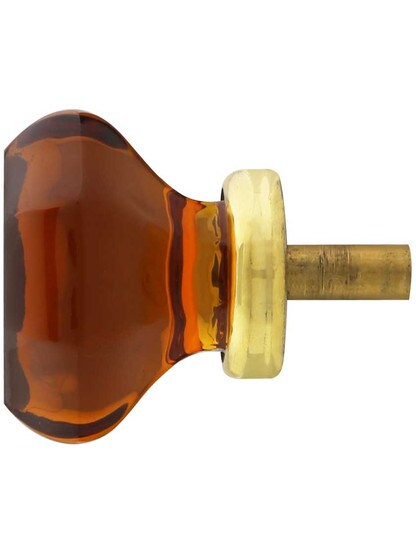 Alternate View of Amber Octagonal Glass Knob with Brass Base 1 3/8-Inch Diameter.