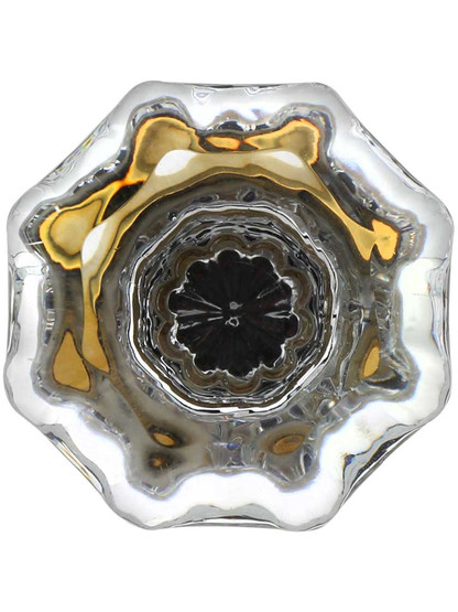 Clear Octagonal Glass Knob with Brass Base 1 5/8-Inch Diameter