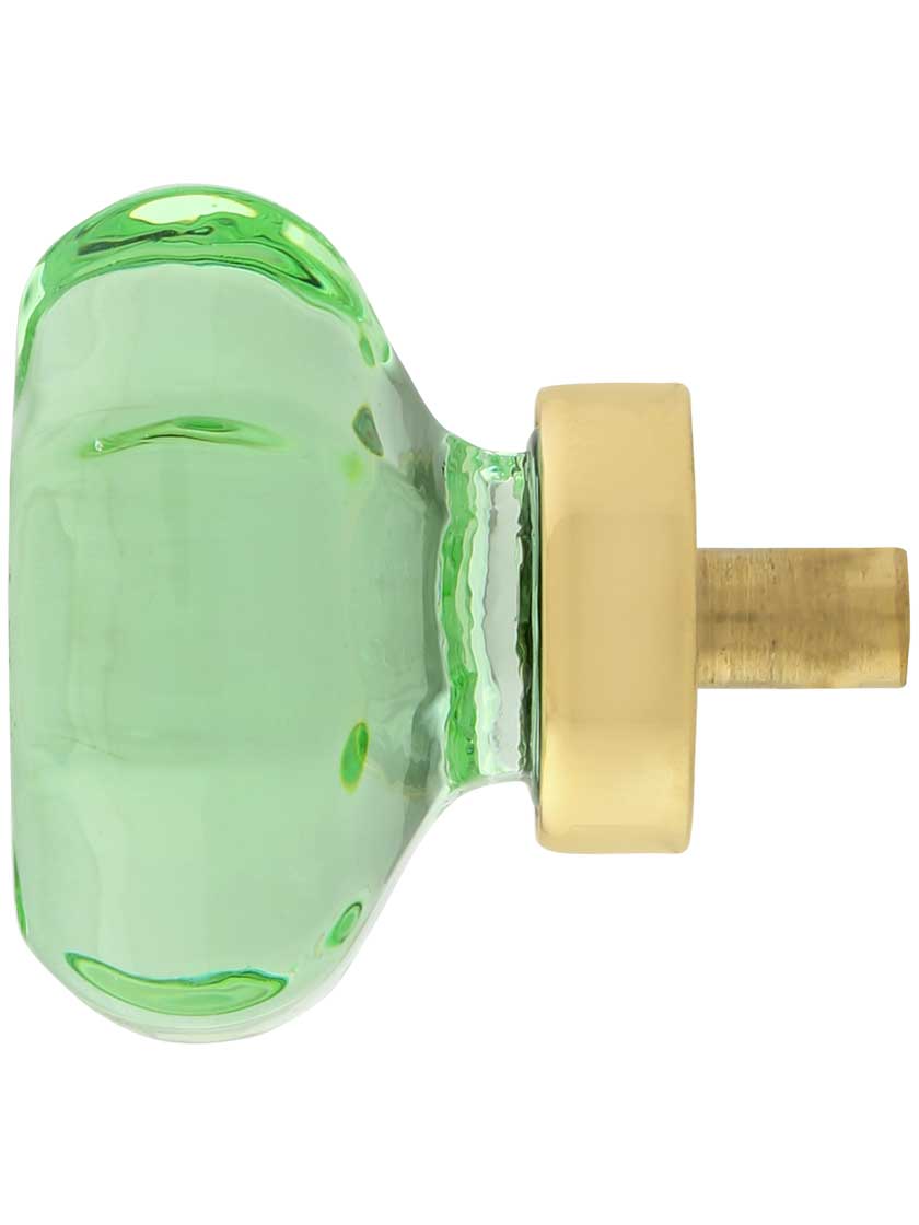 Alternate View of Pale Green Octagonal Glass Knob with Brass Base 1 5/8-Inch Diameter.
