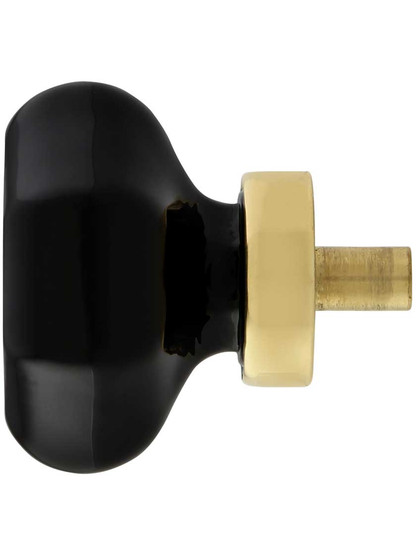 Black Octagonal Glass Knob with Brass Base 1 5/8-Inch Diameter