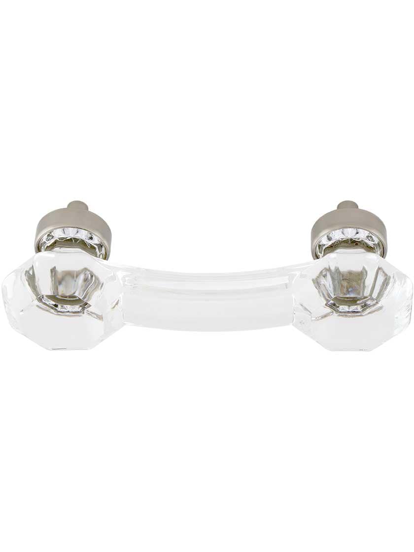 Alternate View 2 of Clear Octagonal Glass Bridge Handle with Brass Base 3-Inch Center-to-center.