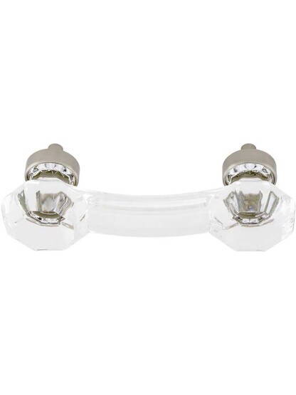 Alternate View 2 of Clear Octagonal Glass Bridge Handle with Brass Base 3-Inch Center-to-center.