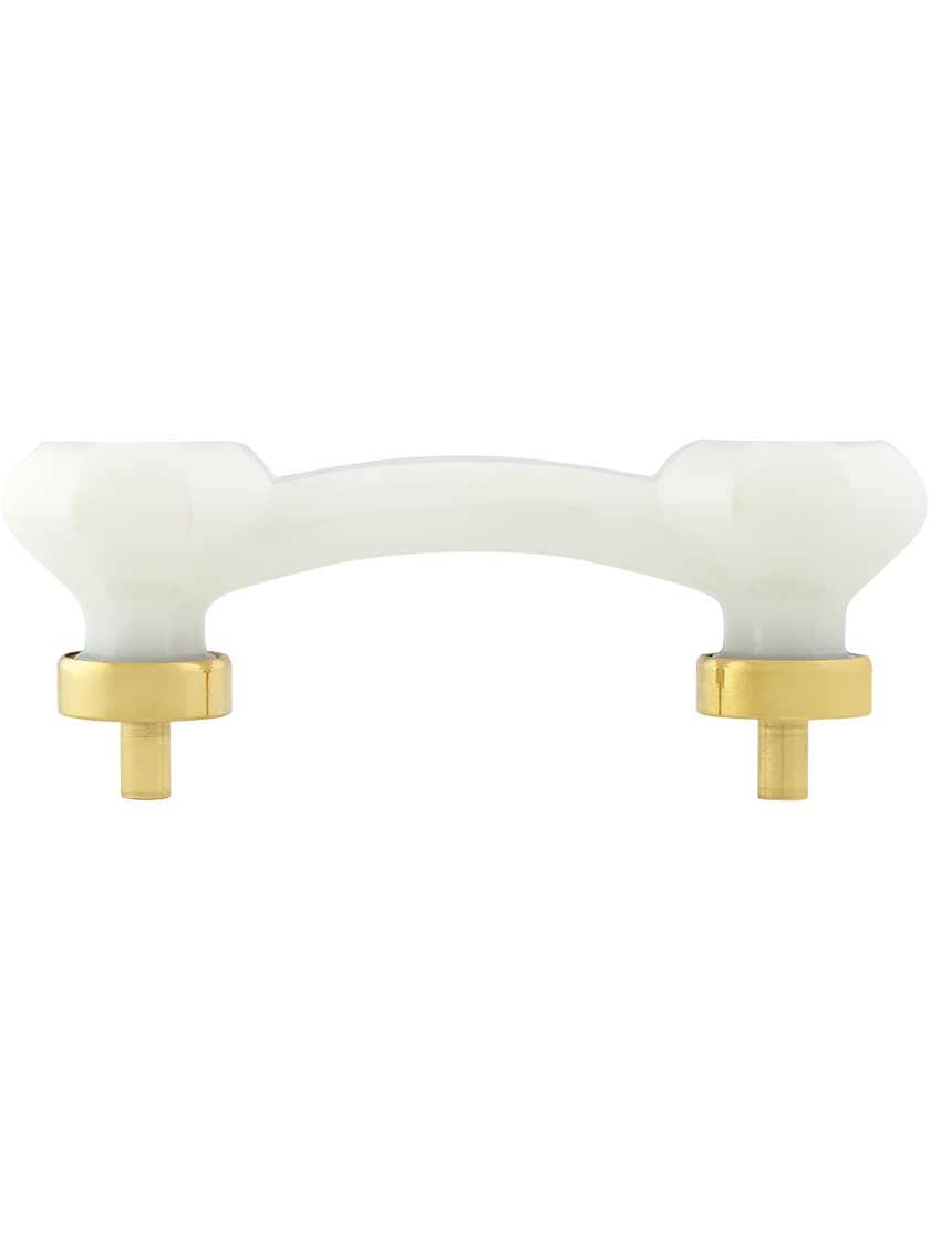 Alternate View of Milk-White Glass Octagonal Glass Bridge Handle with Brass Base 3-Inch Center-to-center.