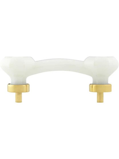 Alternate View of Milk-White Glass Octagonal Glass Bridge Handle with Brass Base 3-Inch Center-to-center.