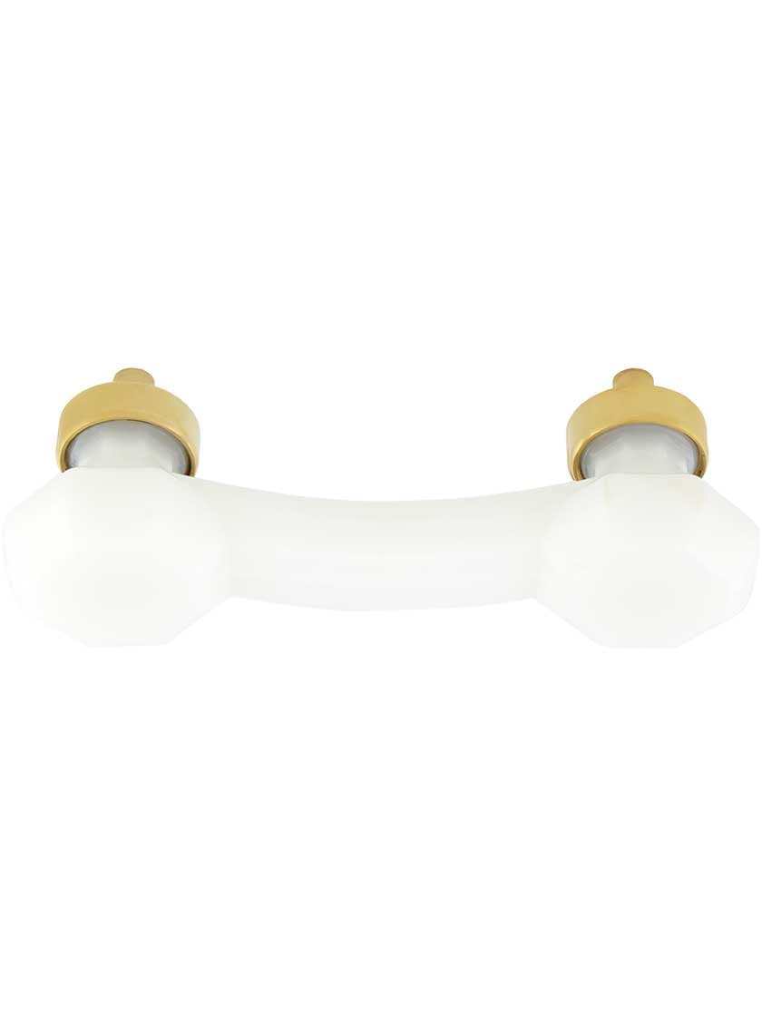 Alternate View 2 of Milk-White Glass Octagonal Glass Bridge Handle with Brass Base 3-Inch Center-to-center.