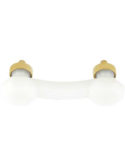 Alternate View 2 of Milk-White Glass Octagonal Glass Bridge Handle with Brass Base 3-Inch Center-to-center.