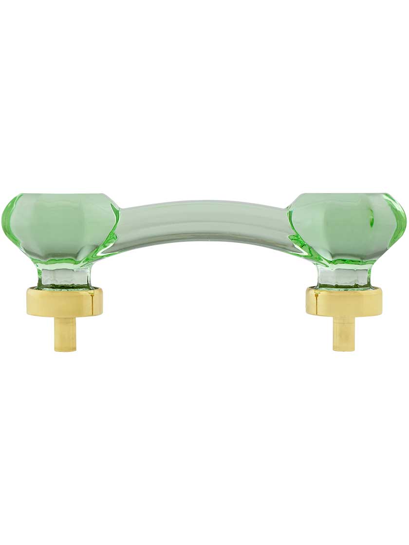 Pale Green Octagonal Glass Bridge Handle with Brass Base 3-Inch Center-to-center
