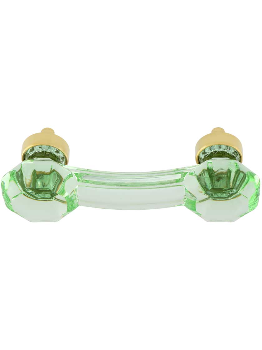 Alternate View 2 of Pale Green Octagonal Glass Bridge Handle with Brass Base 3-Inch Center-to-center.
