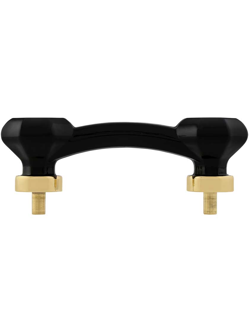 Alternate View of Black Octagonal Glass Bridge Handle with Brass Base 3-Inch Center-to-center.