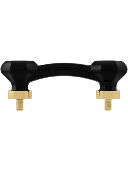 Alternate View of Black Octagonal Glass Bridge Handle with Brass Base 3-Inch Center-to-center.