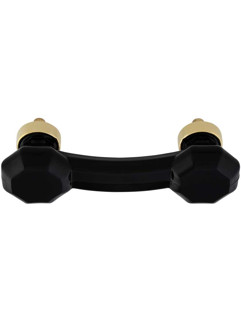 Alternate View 2 of Black Octagonal Glass Bridge Handle with Brass Base 3-Inch Center-to-center.
