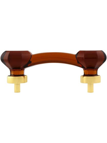 Alternate View of Amber Octagonal Glass Bridge Handle with Brass Base 3-Inch Center-to-center.