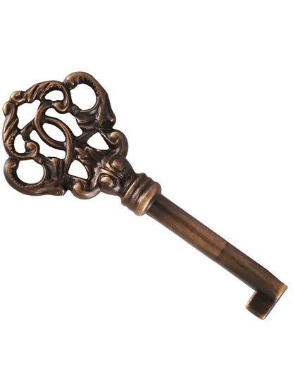 Extra Large Solid-Brass Barrel Key With Decorative Bow in Antique-by-Hand.