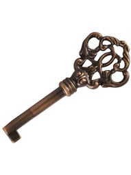 Extra Large Solid-Brass Barrel Key With Decorative Bow in Antique-by-Hand.