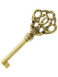 Extra Large Solid Brass Barrel Key With Decorative Bow.