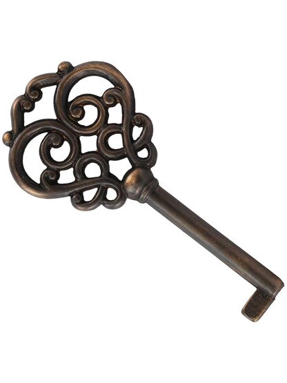 Solid Brass Drawer Key with Fancy Bow in Antique-by-Hand.