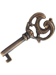 Small Fancy Solid Brass Drawer Key in Antique-by-Hand.