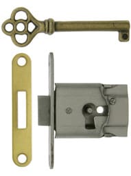 Polished Steel Full-Mortise Drawer or Cabinet Lock with Faceplate