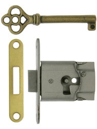 Polished Steel Full-Mortise Drawer or Cabinet Lock with Faceplate.