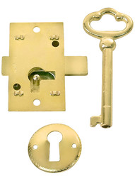 Small Brass Plated Non-Mortise Cabinet Lock.