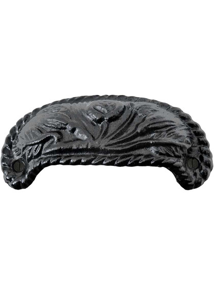 4" Rope & Flower Cast Iron Bin Pull With Black Powder Coat - 3 3/8" Center-to-Center